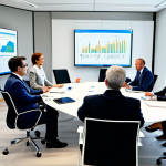 A diverse group of professionals, including NPO representatives and government officials, engaging in a collaborative meeting. They are seated around a sleek conference table in a modern, sunlit meeting room. On a large monitor, data visualizations and charts are displayed, indicating a data-driven approach to policy discussions. All individuals are fully clothed in professional business attire, demonstrating teamwork and mutual respect. The atmosphere is innovative and forward-thinking. Perfect anatomy, correct proportions, natural pose, well-formed hands, proper finger count, natural body proportions. Safe for work, appropriate content, fully clothed, professional dress, high quality, professional photography.