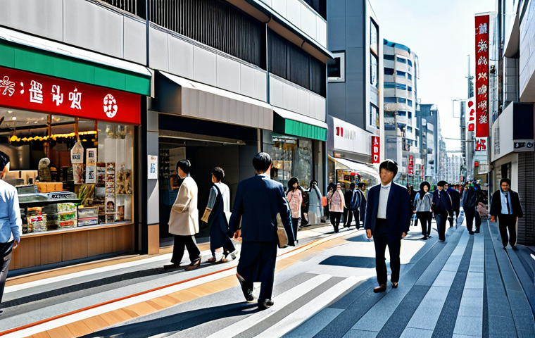 Economic Policy & Business Support**

"A bustling Japanese shopping street during the day, fully clothed pedestrians enjoying the atmosphere. In the background, modern office buildings. Focus on the vibrant storefronts of small businesses. Depict a sense of economic activity and community prosperity. Safe for work, appropriate content, fully clothed, professional, perfect anatomy, natural proportions, high quality, professional photography."

**