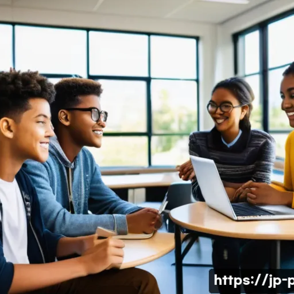 공공정책과 빅데이터 활용 - **Prompt:** "A group of ethnically diverse high school students are working together on a public pol...
