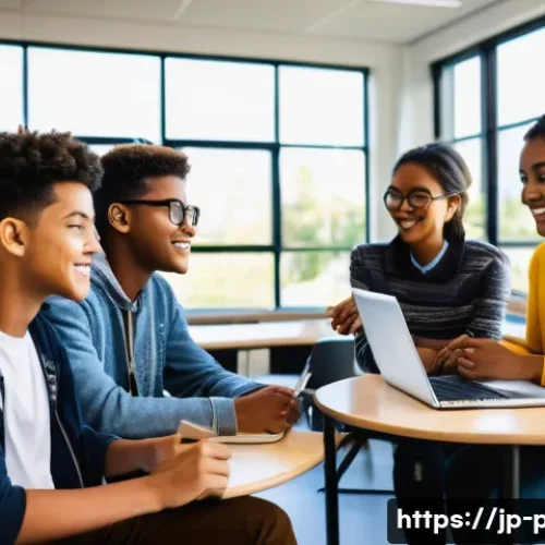 공공정책과 빅데이터 활용 - **Prompt:** "A group of ethnically diverse high school students are working together on a public pol...