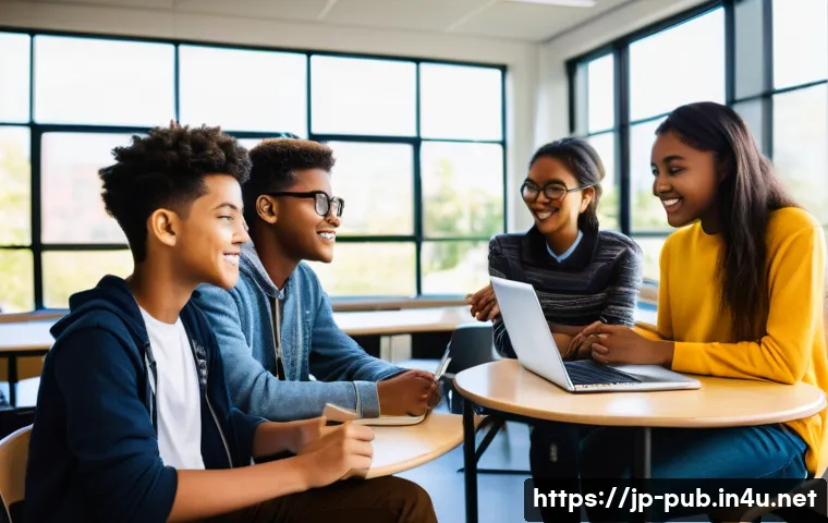공공정책과 빅데이터 활용 - **Prompt:** "A group of ethnically diverse high school students are working together on a public pol...