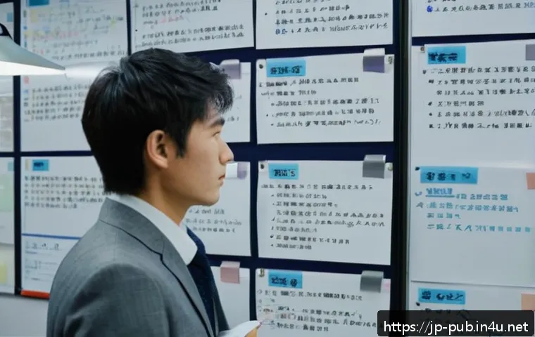 공공정책 전문가 이직 준비 팁 - A modern Japanese office scene with a young professional in business casual attire carefully writing...