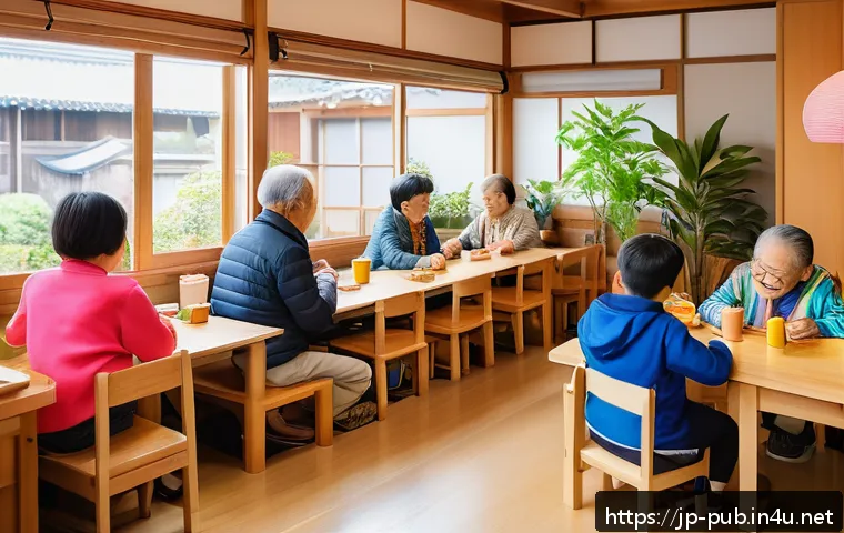 공공정책 분야에서의 창업 아이디어 - A vibrant community café scene in a modern Japanese neighborhood, featuring a diverse group of peopl...